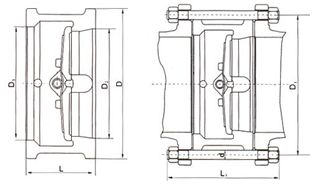 H76對夾雙瓣旋啟式止回閥結(jié)構(gòu)示意圖