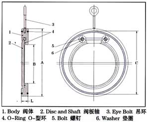 H74薄型對夾旋啟止回閥結(jié)構(gòu)示意圖