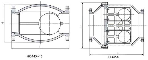 HQ44微阻球形止回閥結(jié)構(gòu)示意圖
