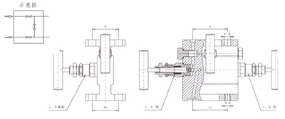 1151法蘭式三閥組結(jié)構(gòu)示意圖